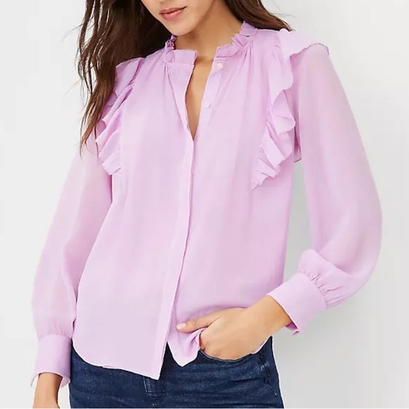 Ann Taylor Tops - Ann Taylor Ruffle Button Blouse L
